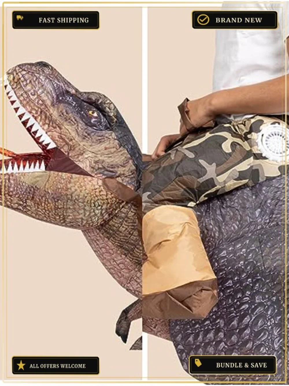 Inflatable T-Rex Dinosaur Costume Kids Ride-On Blow Up Suit